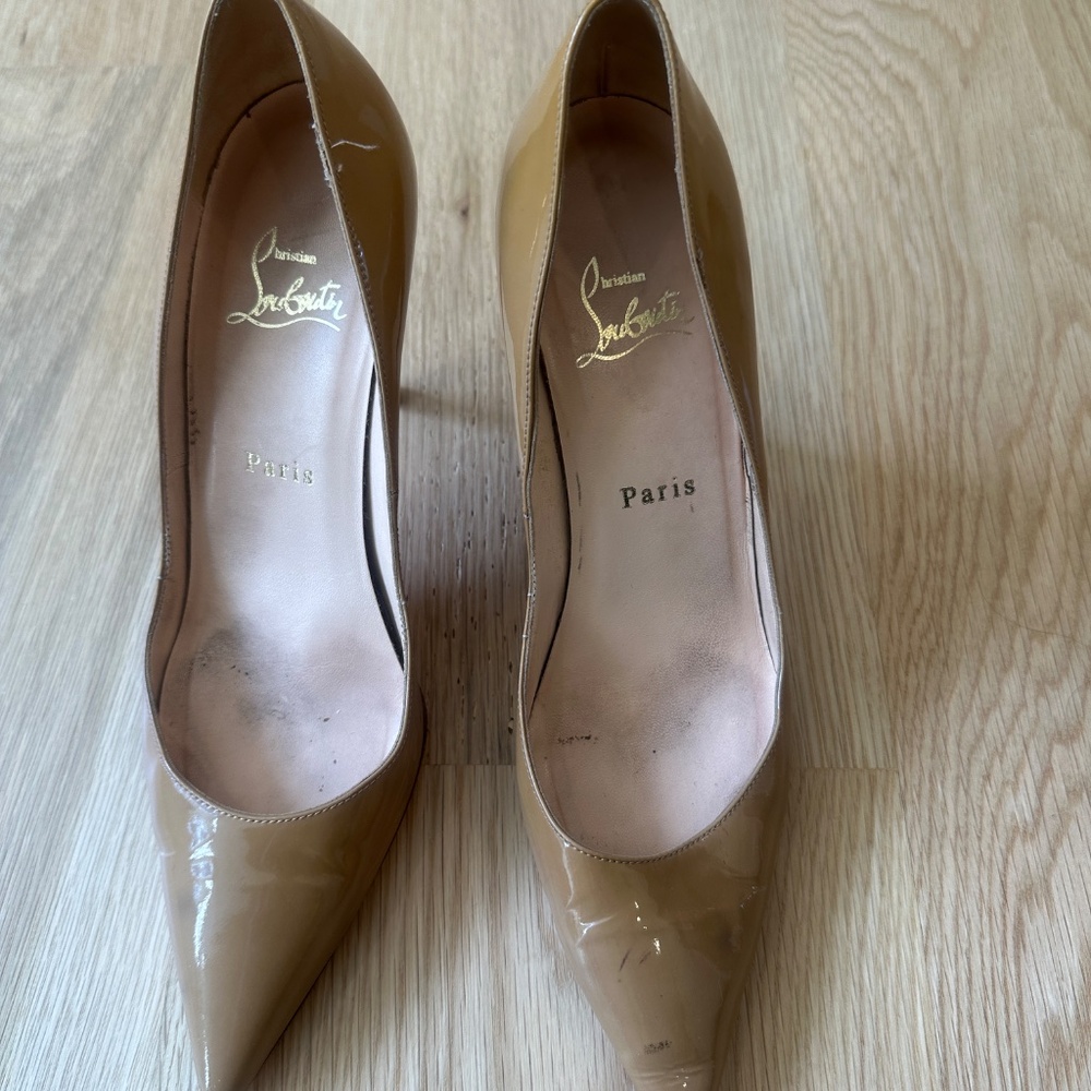 Christian Louboutain Beige Patent Leather High Heels - Picture 3 of 8